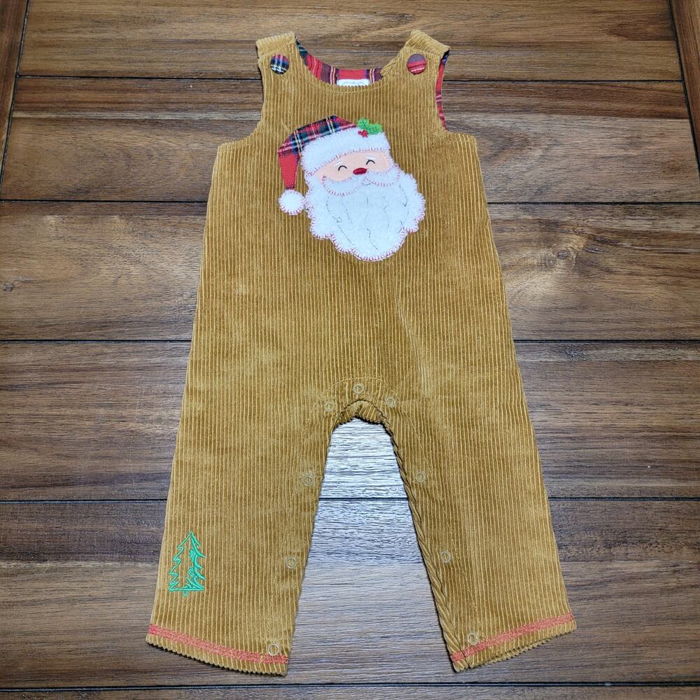 Mud Pie Infant Brown Corduroy Pants Overalls Christmas Santa - Size 6-9M